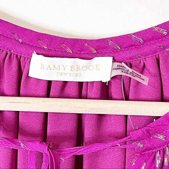 Ramy Brook Deep Fuschia Anora Metallic Fleck Silk Balloon Sleeves Blouse XXS - Picture 6 of 10